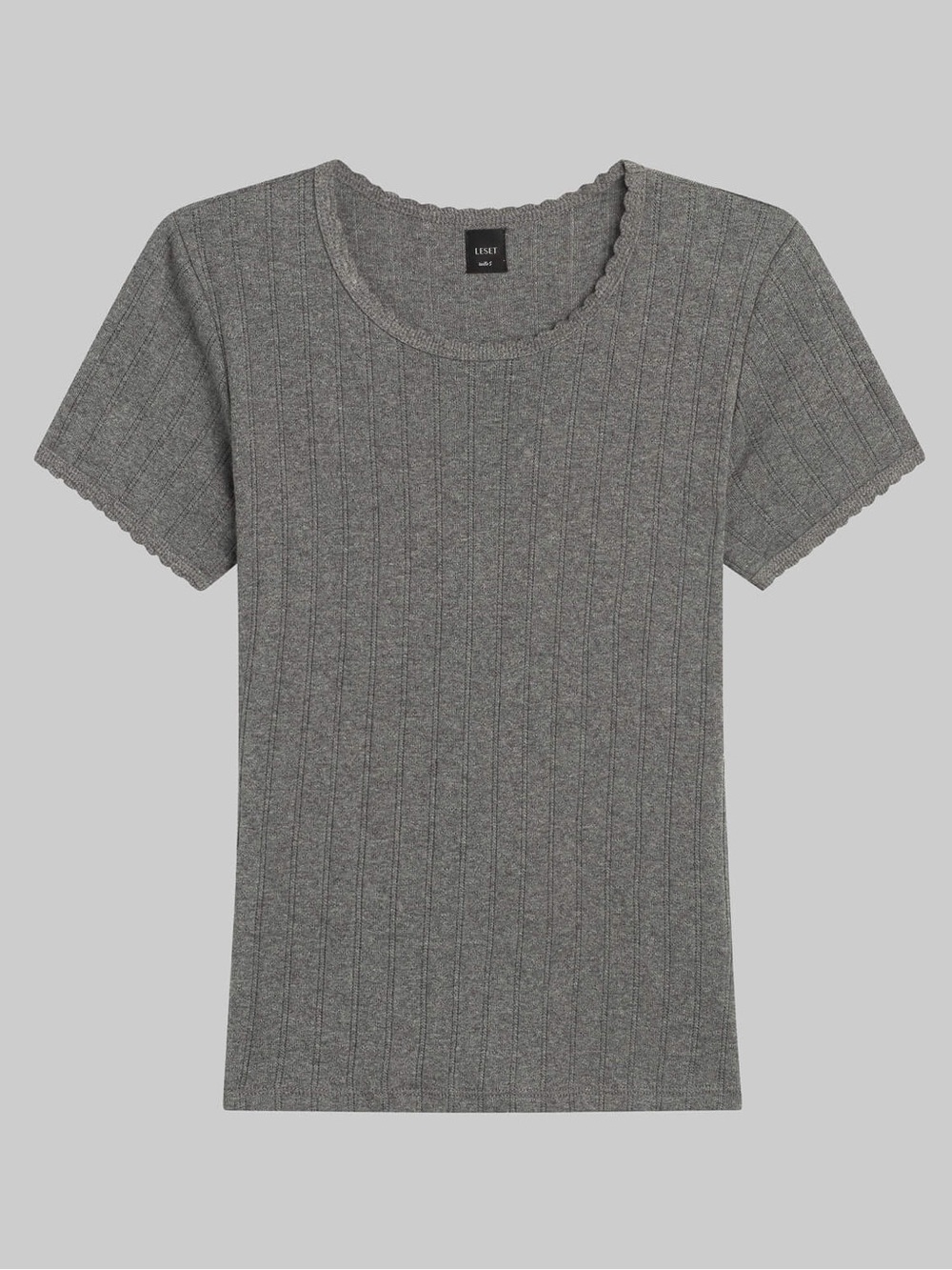 Leset Pointelle Short Sleeve Tee in Granite Gray Size Medium